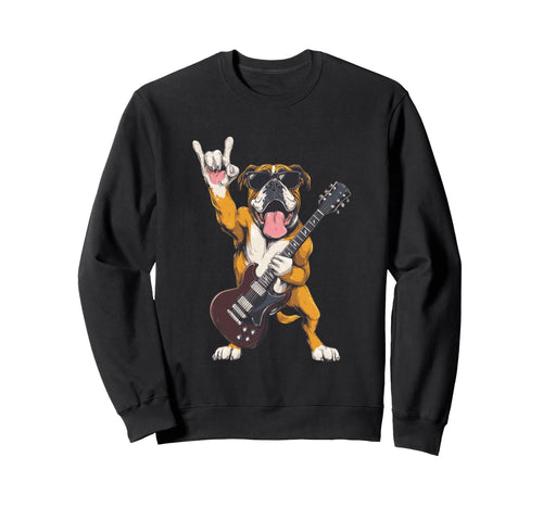 Funny Rock Dog Bulldog Guitarist Sweatshirt - Trendy Graphic Men Women - T-Shirt, Sweatshirt, Hoodie