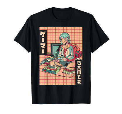 Gamer Anime Japanese Vaporwave T-Shirt - Aesthetic Graphic Men Women - T-Shirt, Sweatshirt, Hoodie