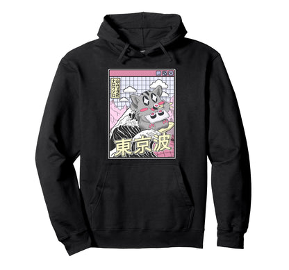 Cat Eating Sushi Surfing Kanagawa Wave Hoodie - Aesthetic Graphic Unisex - T-Shirt, Sweatshirt, Hoodie