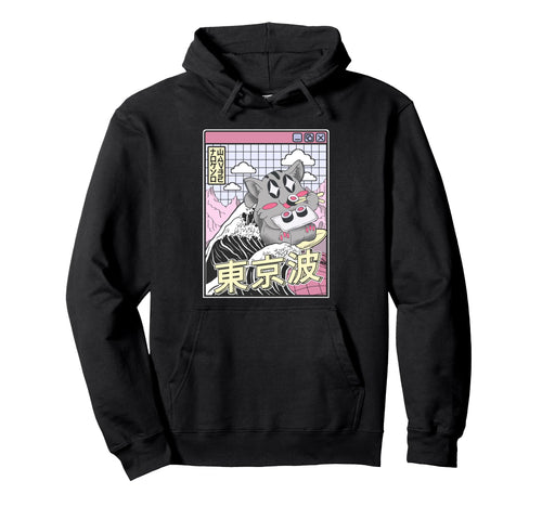 Cat Eating Sushi Surfing Kanagawa Wave Hoodie - Aesthetic Graphic Unisex - T-Shirt, Sweatshirt, Hoodie
