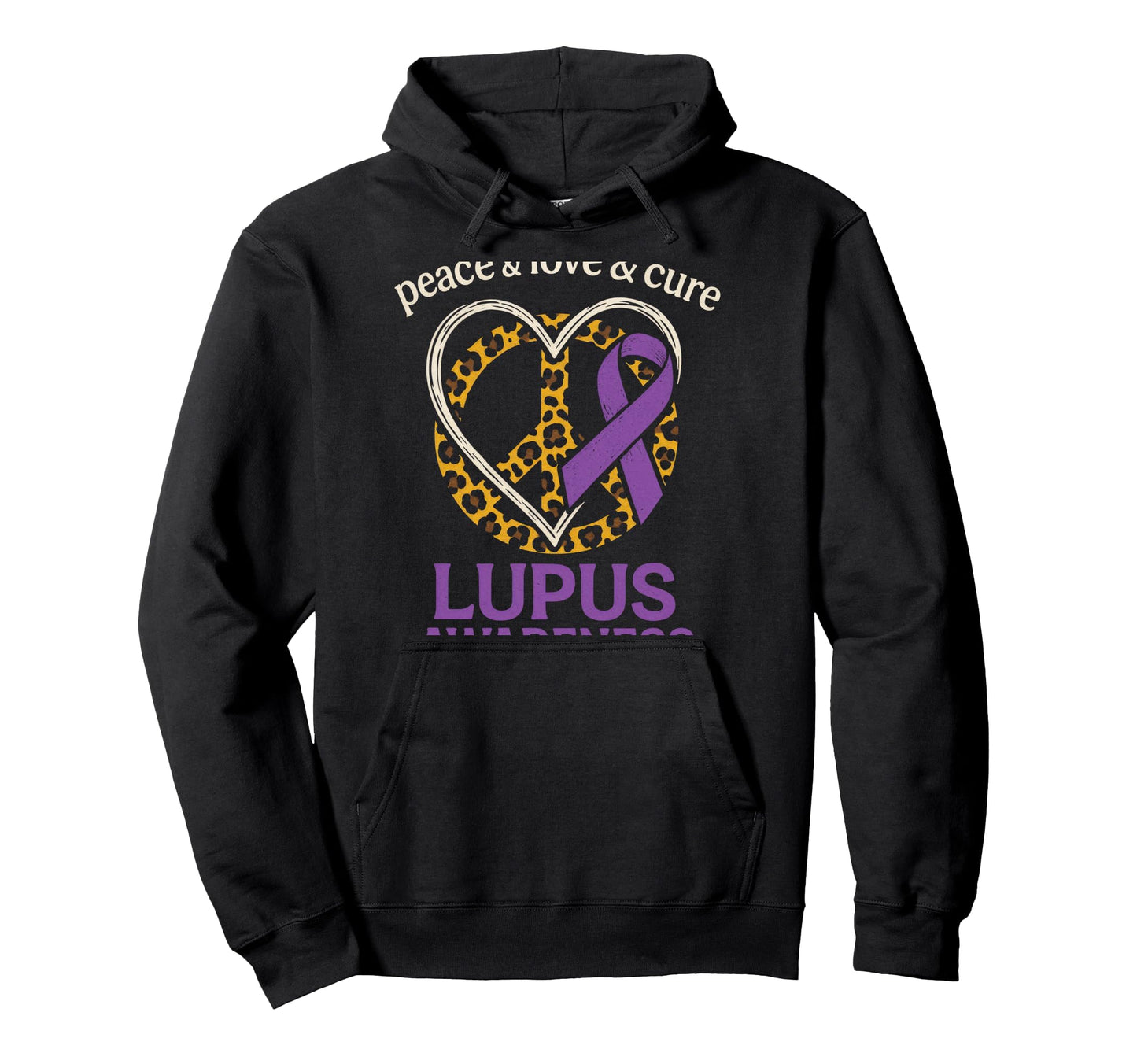 Peace Love Cure Lupus Awareness Support Hoodie - Unique Graphic Men Women - T-Shirt, Sweatshirt, Hoodie