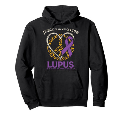 Peace Love Cure Lupus Awareness Support Hoodie - Unique Graphic Men Women - T-Shirt, Sweatshirt, Hoodie
