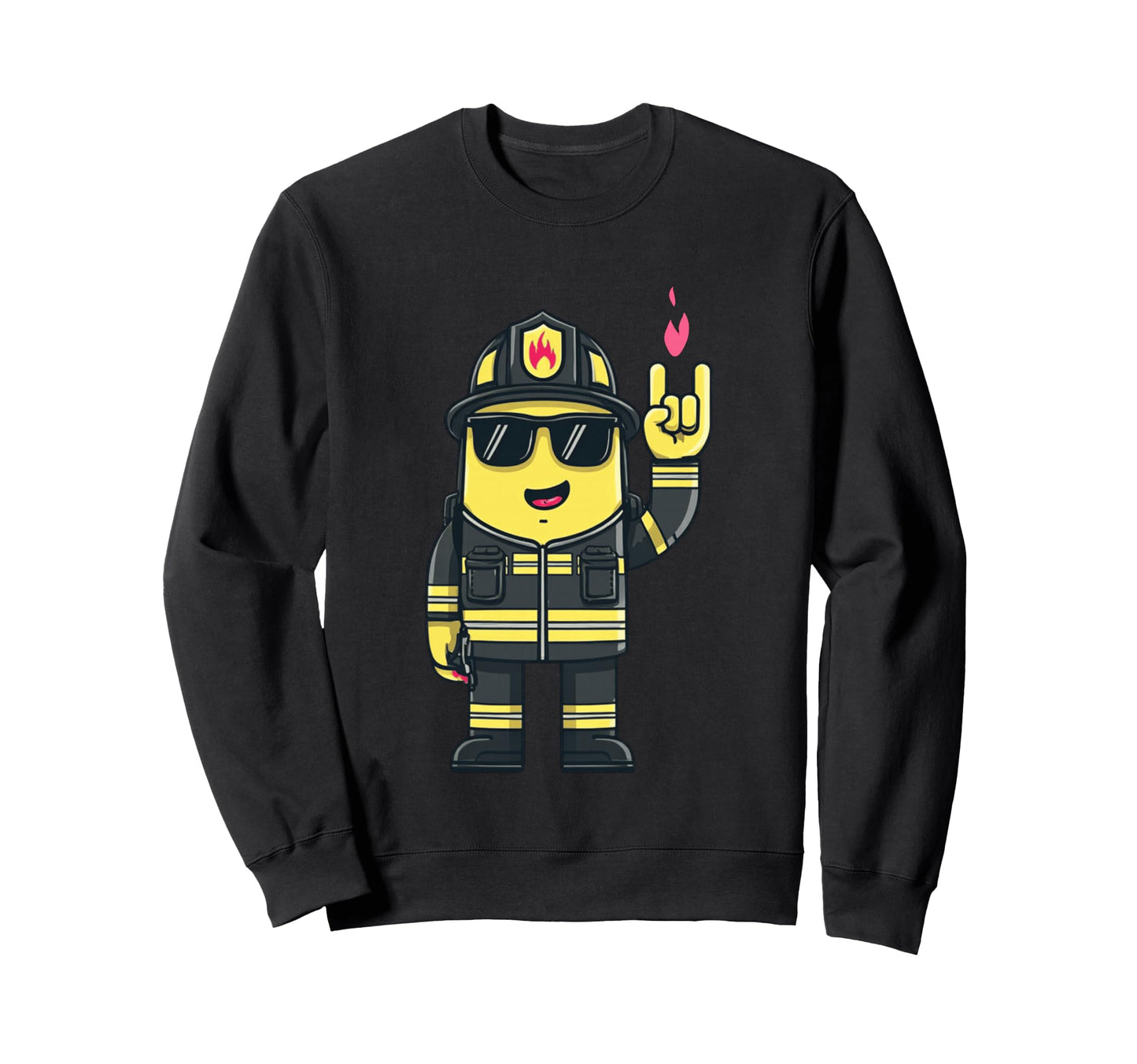 Firefighter Mascot Rock Hand Sweatshirt - Casual Everyday Wear Men Women - T-Shirt, Sweatshirt, Hoodie