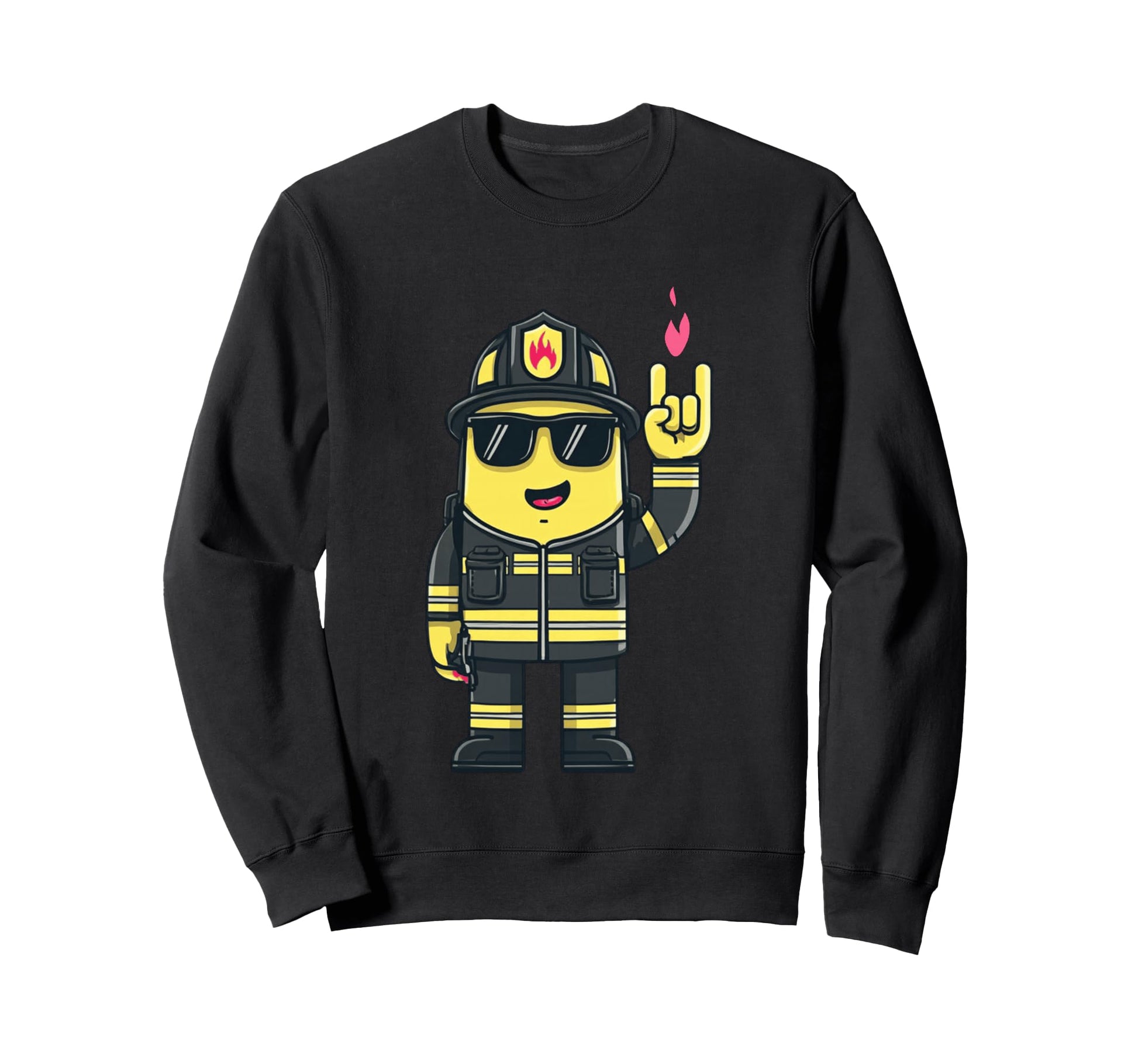 Firefighter Mascot Rock Hand Sweatshirt - Casual Everyday Wear Men Women - T-Shirt, Sweatshirt, Hoodie