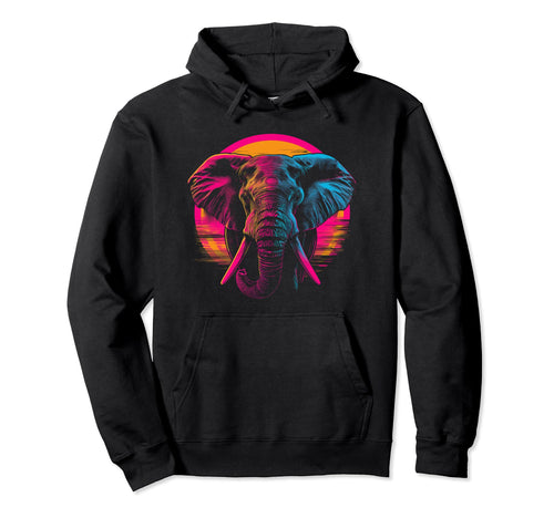 Elephant Vaporwave Aesthetic Synthwave 80S Hoodie - Novelty Apparel Unisex - T-Shirt, Sweatshirt, Hoodie