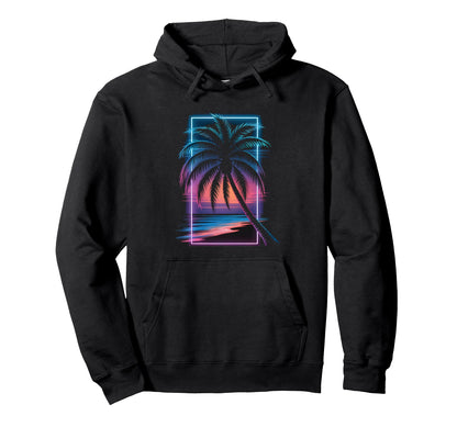 Retrowave Palm Tree 1980S Synthwave Hoodie - Novelty Apparel Unisex - T-Shirt, Sweatshirt, Hoodie