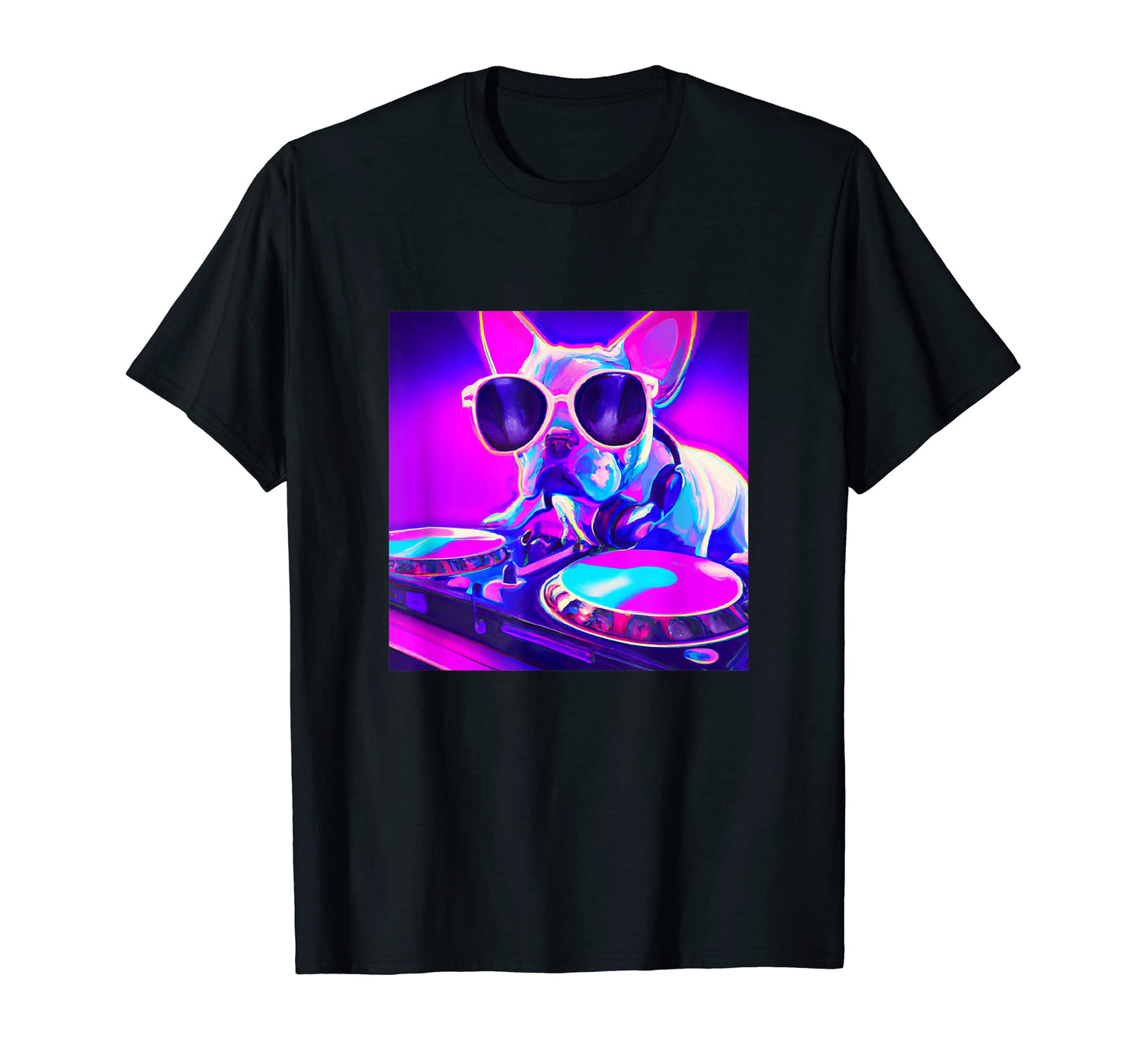 French Bulldog Vaporwave Dj Dog T-Shirt - Minimalist Print for Adults - T-Shirt, Sweatshirt, Hoodie