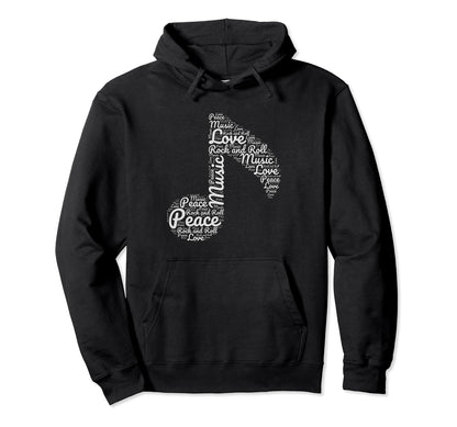 Peace Love Rock And Roll Music Note Decor Hoodie - Minimalist Print Unisex - T-Shirt, Sweatshirt, Hoodie