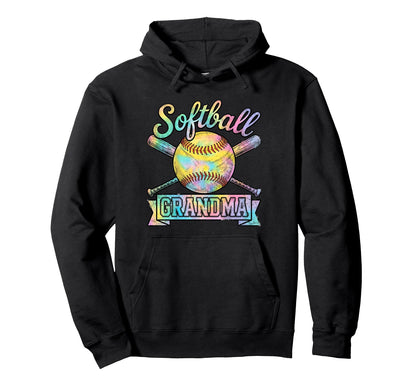 Softball Grandma Tie Dye Sports Fans Hoodie - Novelty Apparel Men Women - T-Shirt, Sweatshirt, Hoodie