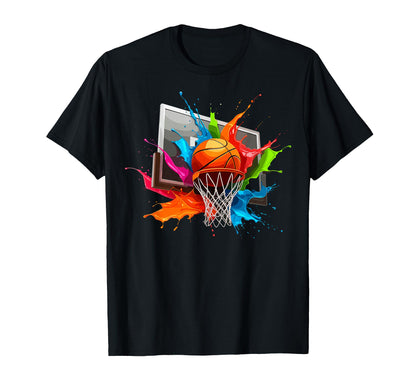 Colorful Paints Splash Basketball Ball T-Shirt - Novelty Apparel Men Women - T-Shirt, Sweatshirt, Hoodie