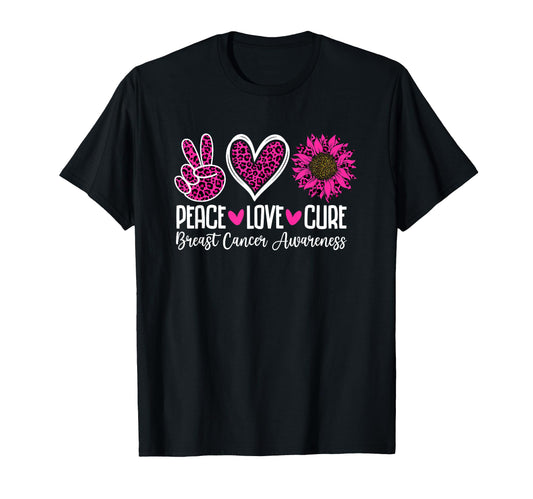 Peace Love Cure Breast Cancer Awareness T-Shirt - Graphic Print for Adults - T-Shirt, Sweatshirt, Hoodie