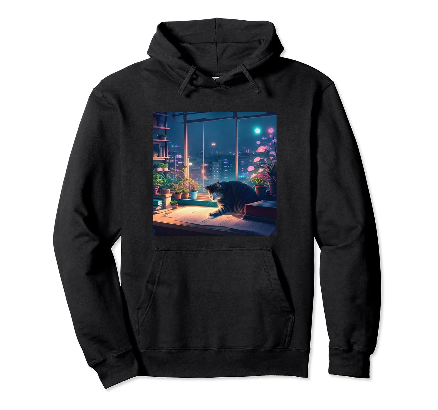 Lofi Cat Japanese Anime 90S Vaporwave Hoodie - Graphic Print for Adults - T-Shirt, Sweatshirt, Hoodie