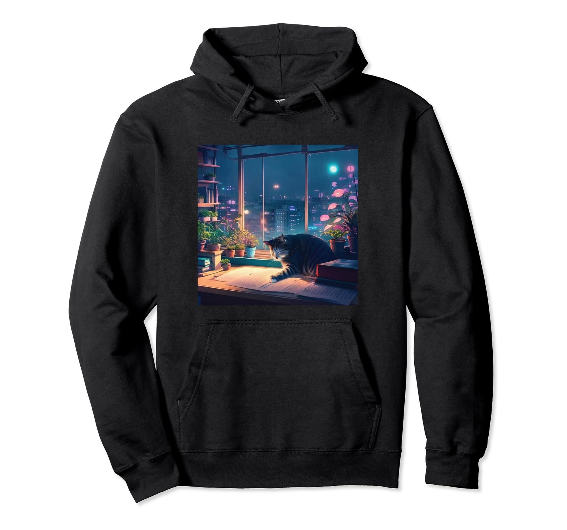 Lofi Cat Japanese Anime 90S Vaporwave Hoodie - Graphic Print for Adults - T-Shirt, Sweatshirt, Hoodie