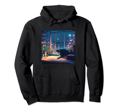 Lofi Cat Japanese Anime 90S Vaporwave Hoodie - Graphic Print for Adults - T-Shirt, Sweatshirt, Hoodie