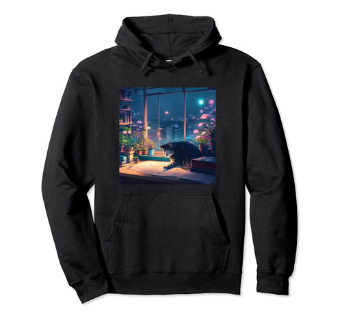 Lofi Cat Japanese Anime 90S Vaporwave Hoodie - Graphic Print for Adults - T-Shirt, Sweatshirt, Hoodie