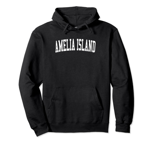 Amelia Island Distressed White Varsity Hoodie - Unique Graphic for Adults - T-Shirt, Sweatshirt, Hoodie