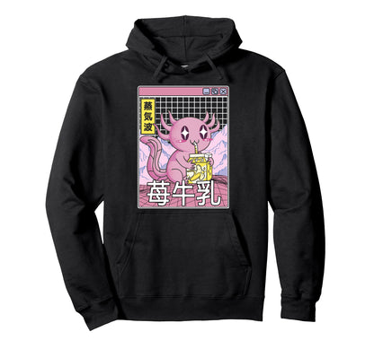Axolotl Drinking Banana Milk Digital Hoodie - Custom Art Print Men Women - T-Shirt, Sweatshirt, Hoodie