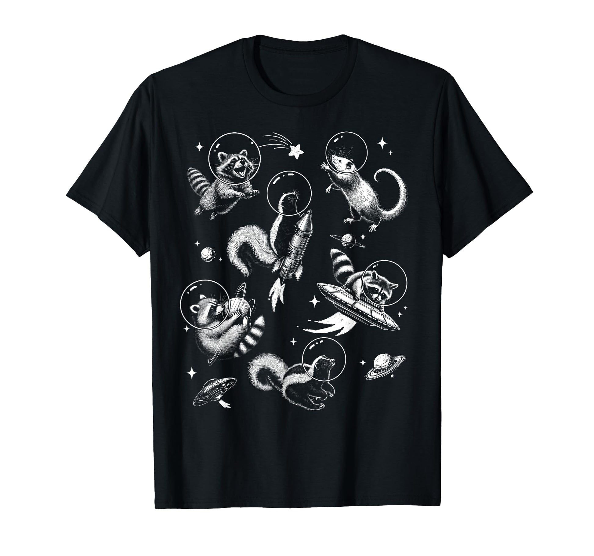 Funny Raccoon Space Hilarious Feral T-Shirt - Aesthetic Graphic for Adults - T-Shirt, Sweatshirt, Hoodie