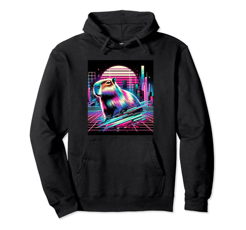 Vaporwave Capybara 80S 90S Glitch Art Hoodie - Graphic Print for Adults - T-Shirt, Sweatshirt, Hoodie