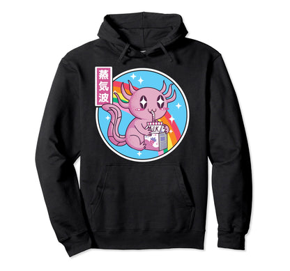 Axolotl Drinking Strawberry Milk Japan Hoodie - Novelty Apparel Men Women - T-Shirt, Sweatshirt, Hoodie