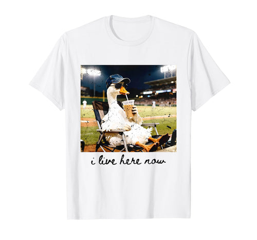 I Live Here Now Baseball Goose T-Shirt - Fun Novelty Design for Adults - T-Shirt, Sweatshirt, Hoodie