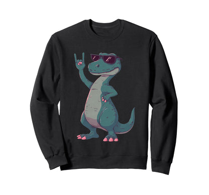 T Rex Dinosaur Rock Hand Sign Sweatshirt - Streetwear Style for Adults - T-Shirt, Sweatshirt, Hoodie