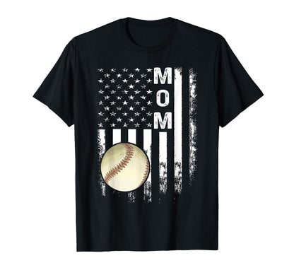 Baseball Mom America Flag T-Shirt - Novelty Apparel for Adults - T-Shirt, Sweatshirt, Hoodie