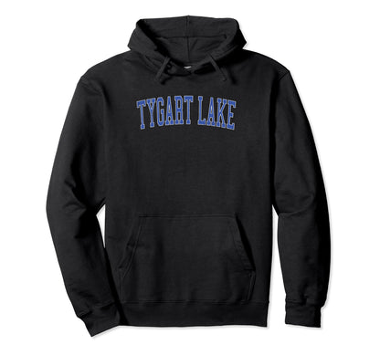 Tygart Lake Distressed Blue Varsity Hoodie - Trendy Graphic Unisex - T-Shirt, Sweatshirt, Hoodie
