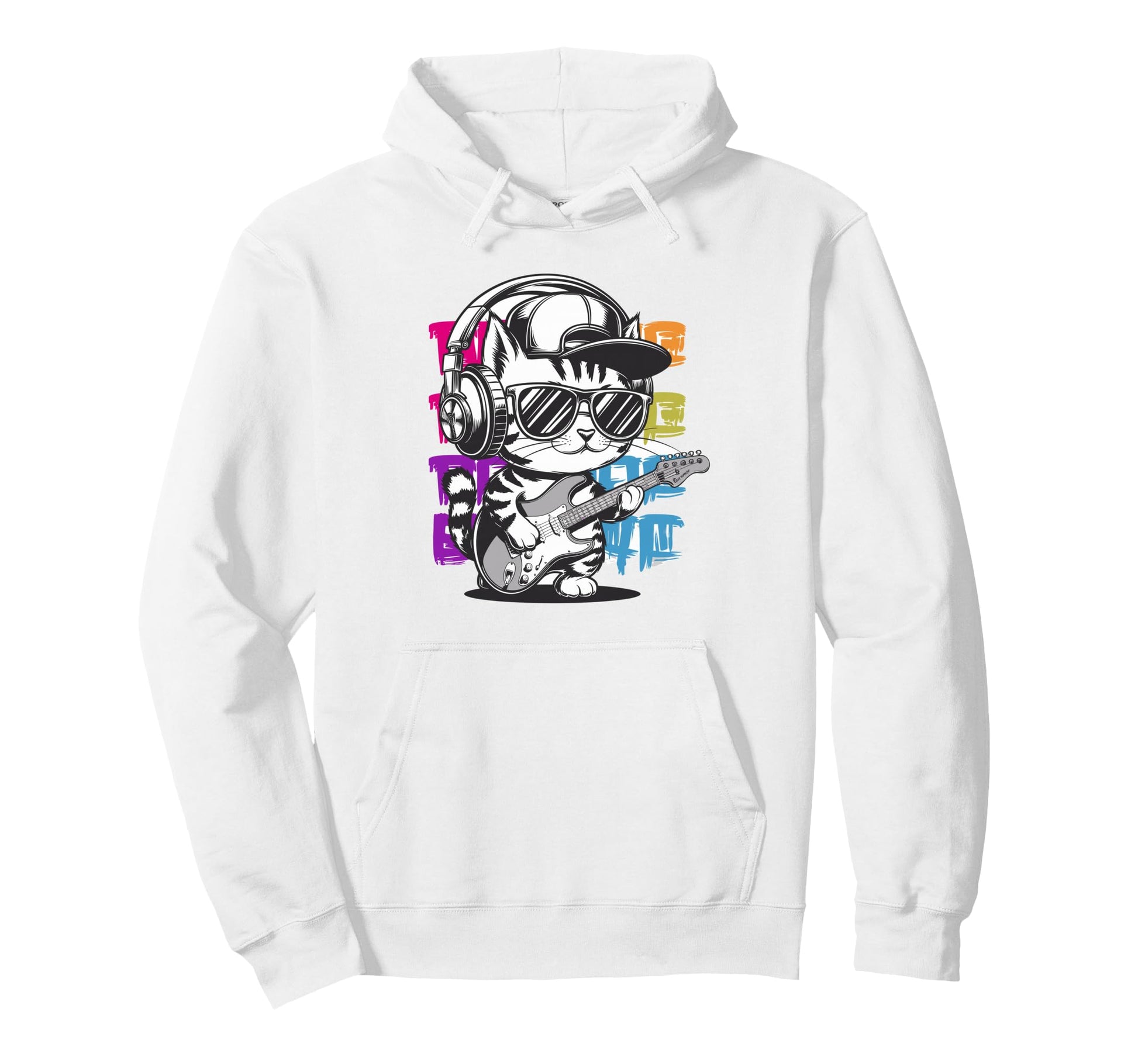 Hip Hop Cat Headphones Electric Hoodie - Casual Everyday Wear Men Women - T-Shirt, Sweatshirt, Hoodie