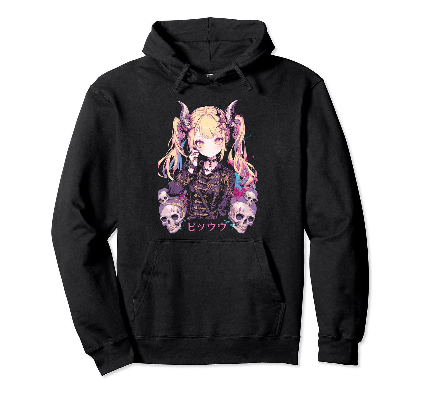 Goth Grunge Demon Anime Waifu Horror Hoodie - Custom Art Print for Adults - T-Shirt, Sweatshirt, Hoodie