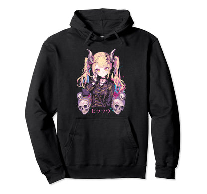 Goth Grunge Demon Anime Waifu Horror Hoodie - Custom Art Print for Adults - T-Shirt, Sweatshirt, Hoodie