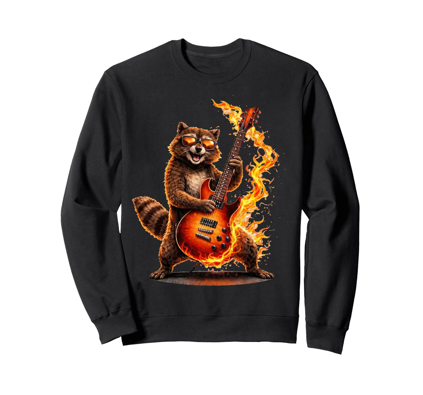 Raccoon Playing Guitar Funny Rock Sweatshirt - Custom Art Print Unisex - T-Shirt, Sweatshirt, Hoodie