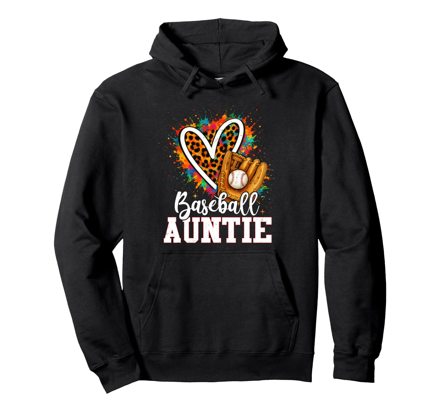 Baseball Auntie Leopard Heart Colorful Hoodie - Unique Graphic for Adults - T-Shirt, Sweatshirt, Hoodie