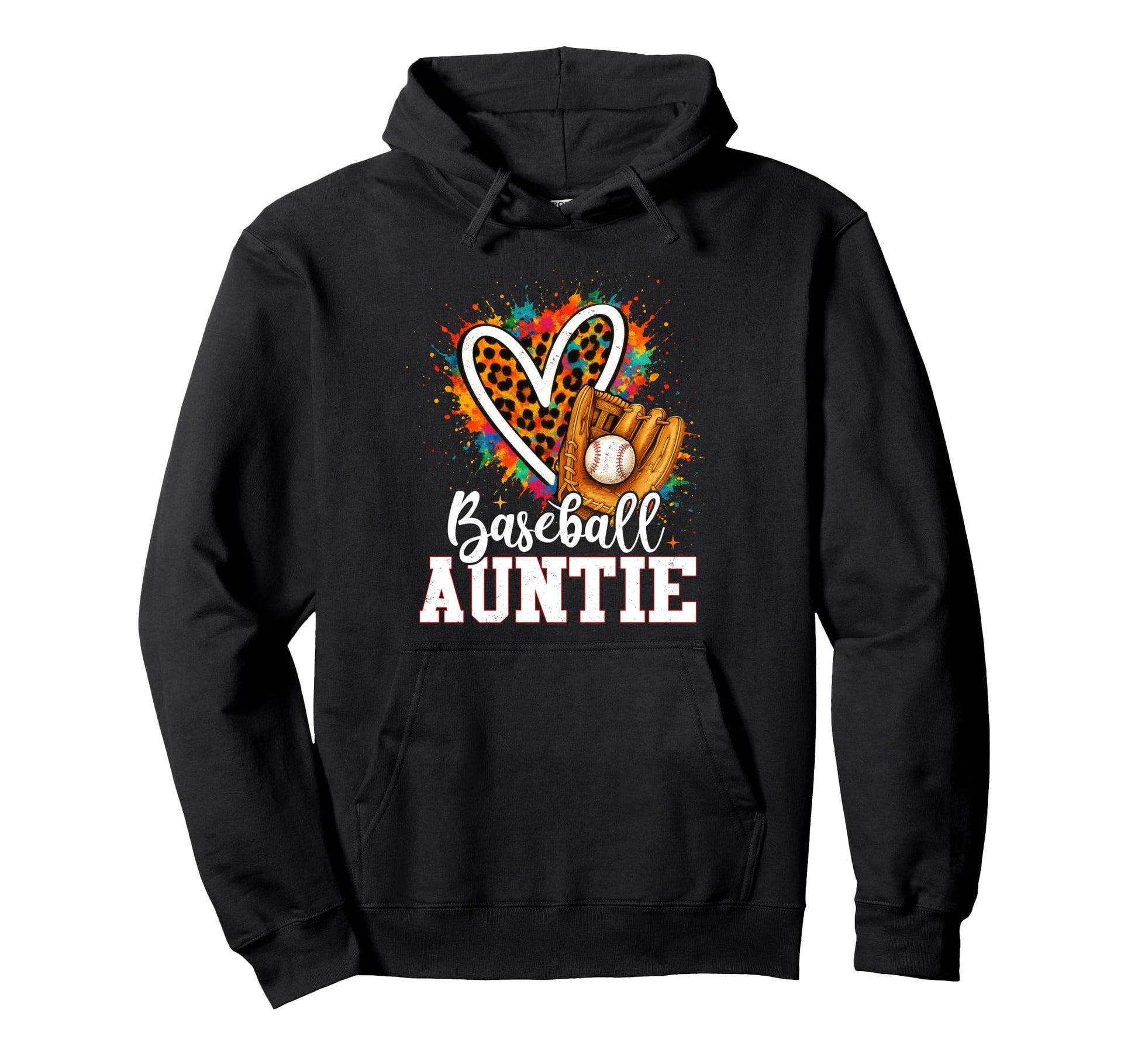 Baseball Auntie Leopard Heart Colorful Hoodie - Unique Graphic for Adults - T-Shirt, Sweatshirt, Hoodie