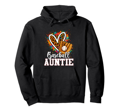 Baseball Auntie Leopard Heart Colorful Hoodie - Unique Graphic for Adults - T-Shirt, Sweatshirt, Hoodie