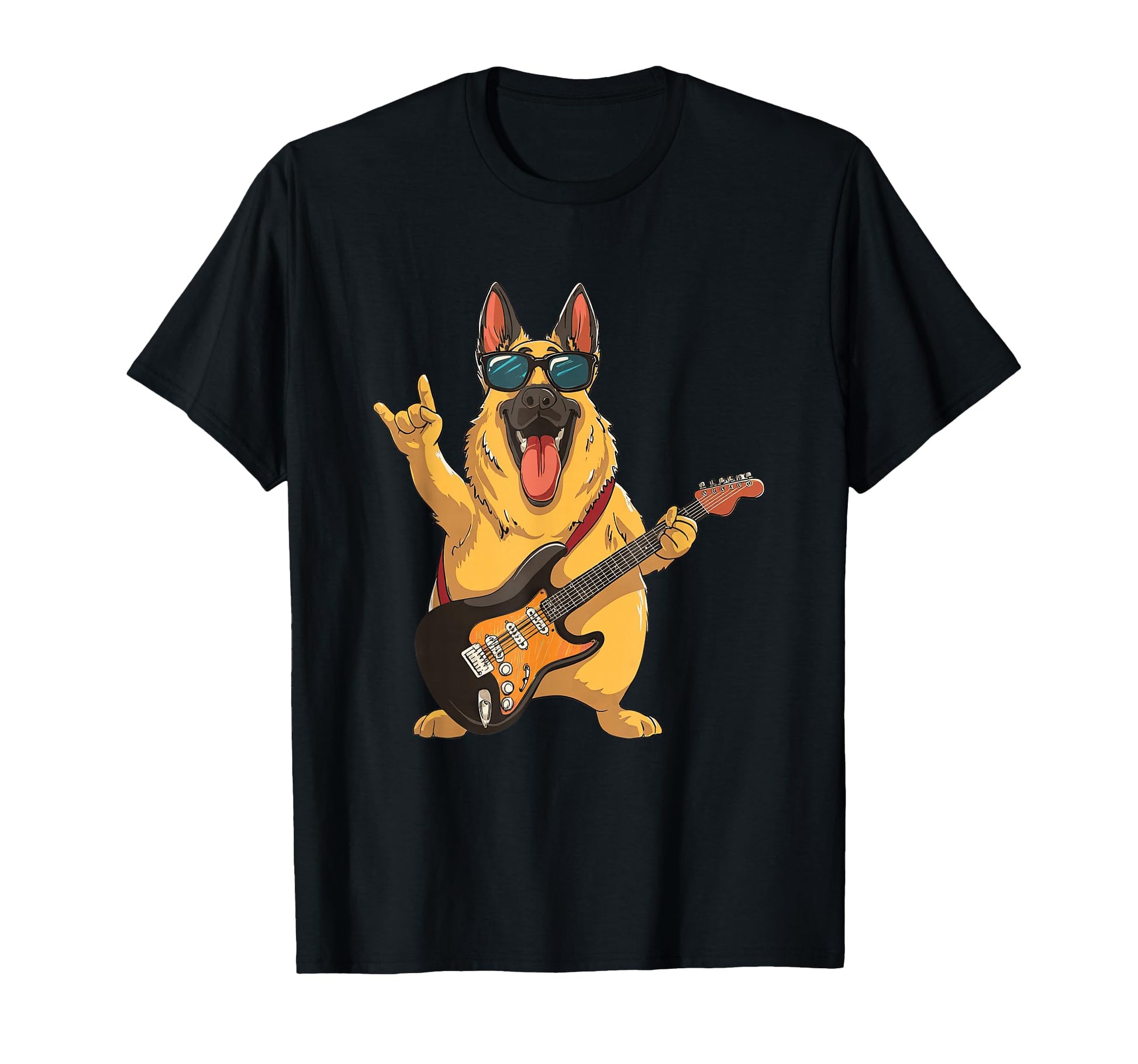 Funny Rock Dog German Shepherd Music T-Shirt - Casual Everyday Wear Unisex - T-Shirt, Sweatshirt, Hoodie