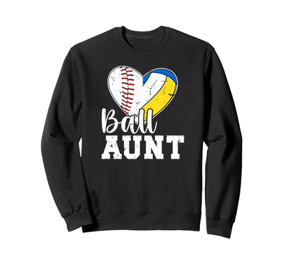 Ball Aunt Heart Baseball Volleyball Sweatshirt - Novelty Apparel Unisex - T-Shirt, Sweatshirt, Hoodie