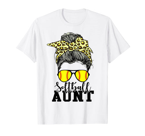 Softball Aunt Messy Bun Leopard T-Shirt - Streetwear Style for Adults - T-Shirt, Sweatshirt, Hoodie