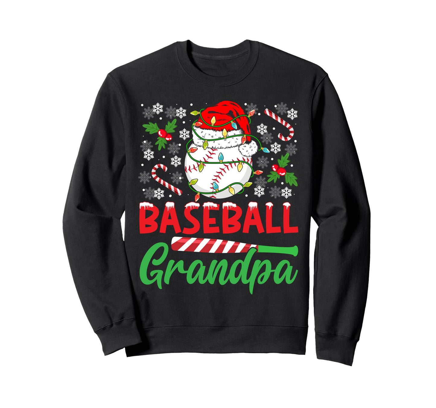 Baseball Grandpa Santa Hat Lights Sweatshirt - Custom Art Print Men Women - T-Shirt, Sweatshirt, Hoodie