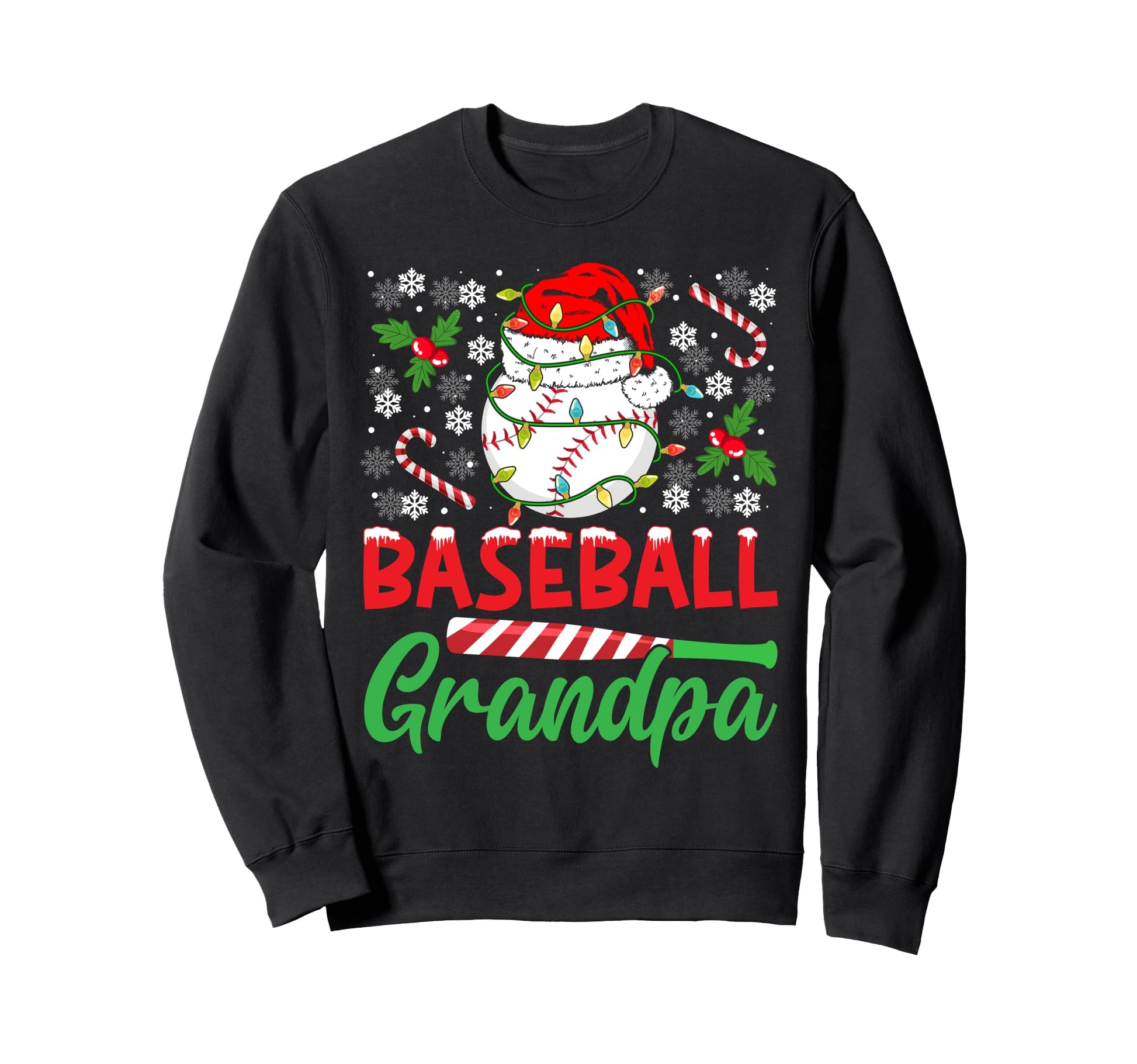 Baseball Grandpa Santa Hat Lights Sweatshirt - Custom Art Print Men Women - T-Shirt, Sweatshirt, Hoodie