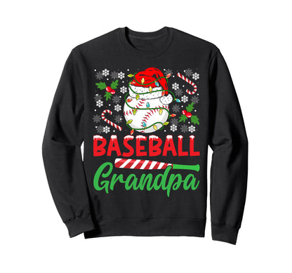Baseball Grandpa Santa Hat Lights Sweatshirt - Custom Art Print Men Women - T-Shirt, Sweatshirt, Hoodie