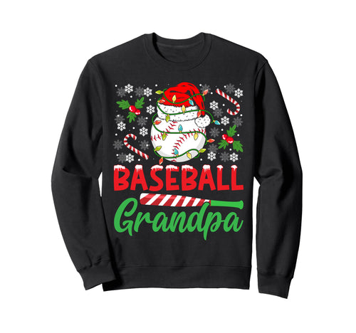 Baseball Grandpa Santa Hat Lights Sweatshirt - Custom Art Print Men Women - T-Shirt, Sweatshirt, Hoodie