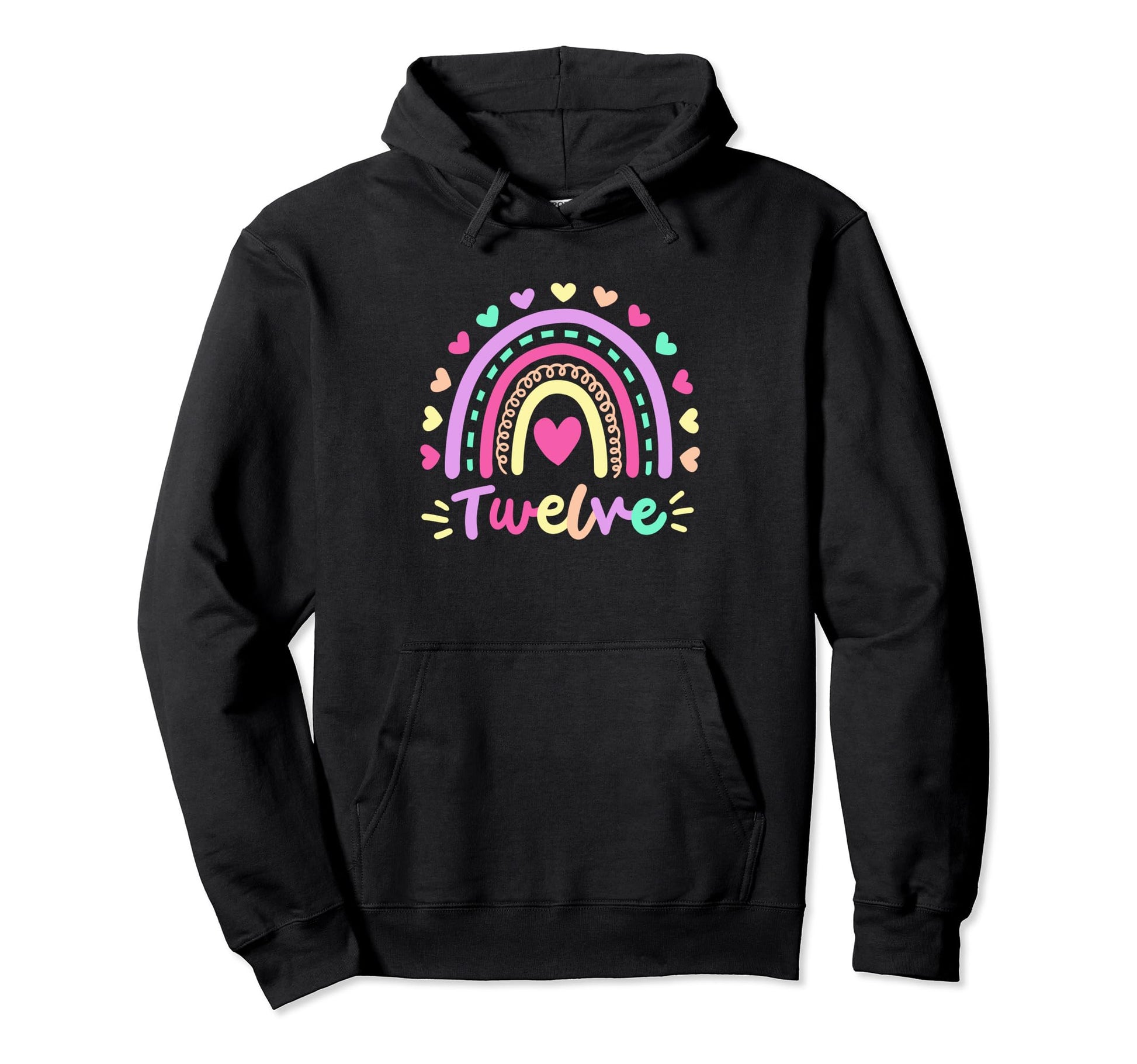 Twelve 12Th Birthday Rainbow Boho 12 Hoodie - Aesthetic Graphic Men Women - T-Shirt, Sweatshirt, Hoodie
