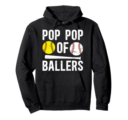 Pop Pop Ballers Proud Baseball Softball Hoodie - Graphic Print for Adults - T-Shirt, Sweatshirt, Hoodie