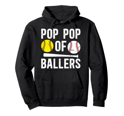 Pop Pop Ballers Proud Baseball Softball Hoodie - Graphic Print for Adults - T-Shirt, Sweatshirt, Hoodie