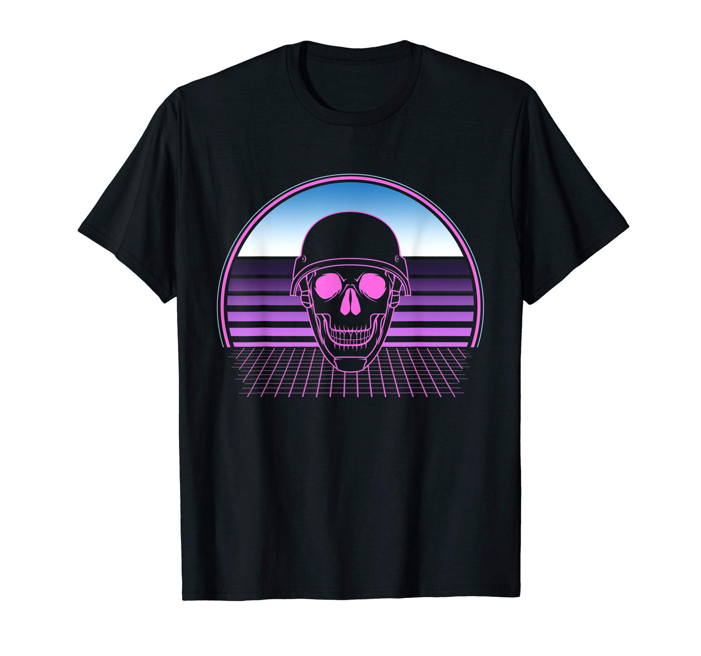 Skull Military Helmet 80S Vaporwave T-Shirt - Unique Graphic for Adults - T-Shirt, Sweatshirt, Hoodie