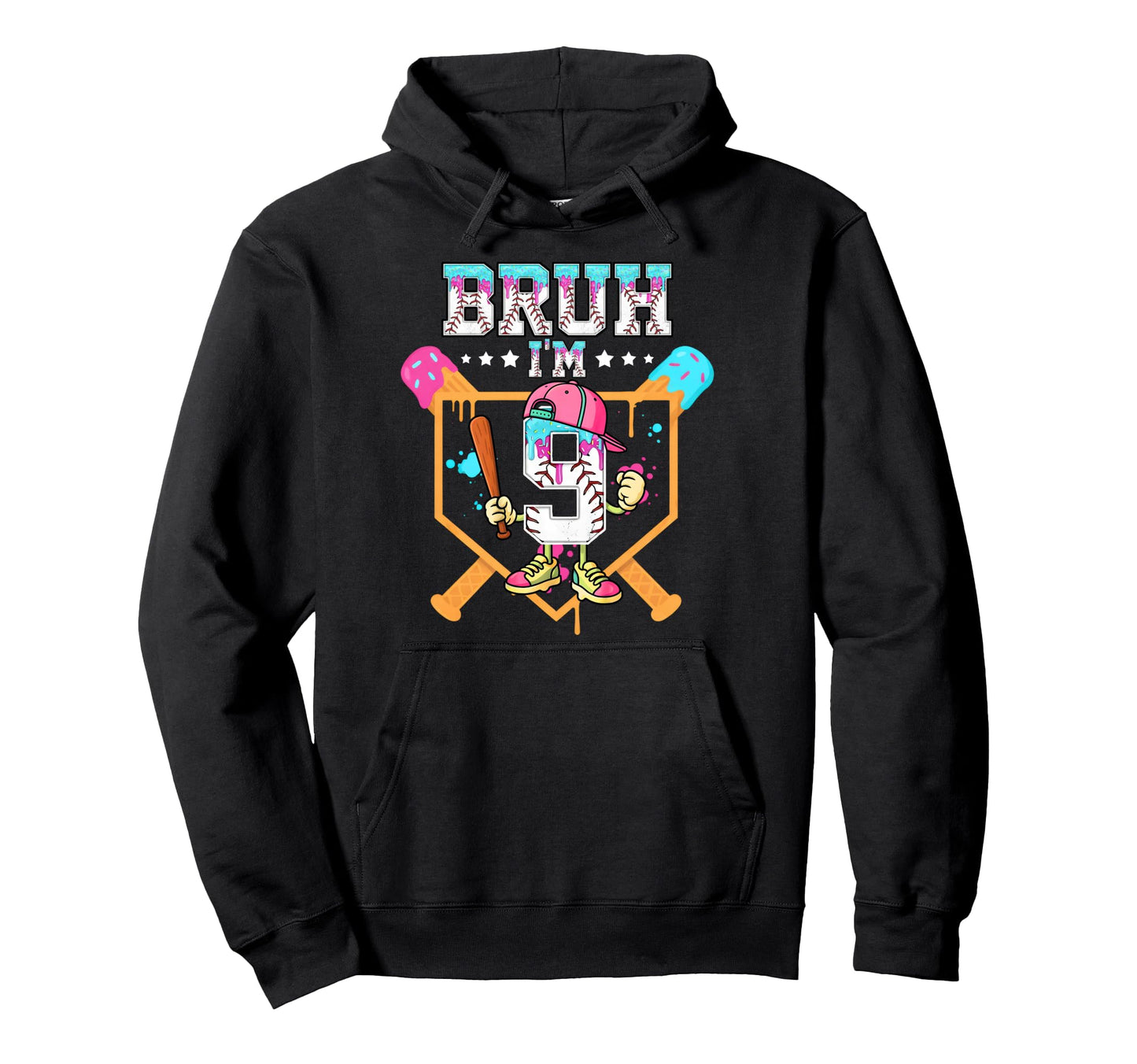 Baseball Drip 9 Year Old Ice Cream Hoodie - Minimalist Print for Adults - T-Shirt, Sweatshirt, Hoodie