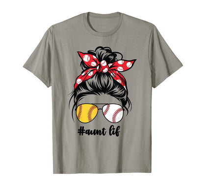 Half Softball And Baseball Aunt T-Shirt - Casual Everyday Wear for Adults - T-Shirt, Sweatshirt, Hoodie