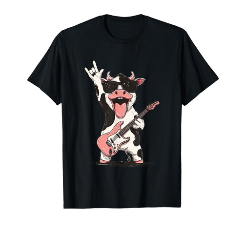 Cow Cartoon Funny Animal Rock Music T-Shirt - Trendy Graphic for Adults - T-Shirt, Sweatshirt, Hoodie