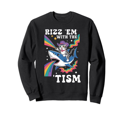 Cowboy Cat Riding Shark Rainbow Hoodie - Unique Graphic Unisex - T-Shirt, Sweatshirt, Hoodie